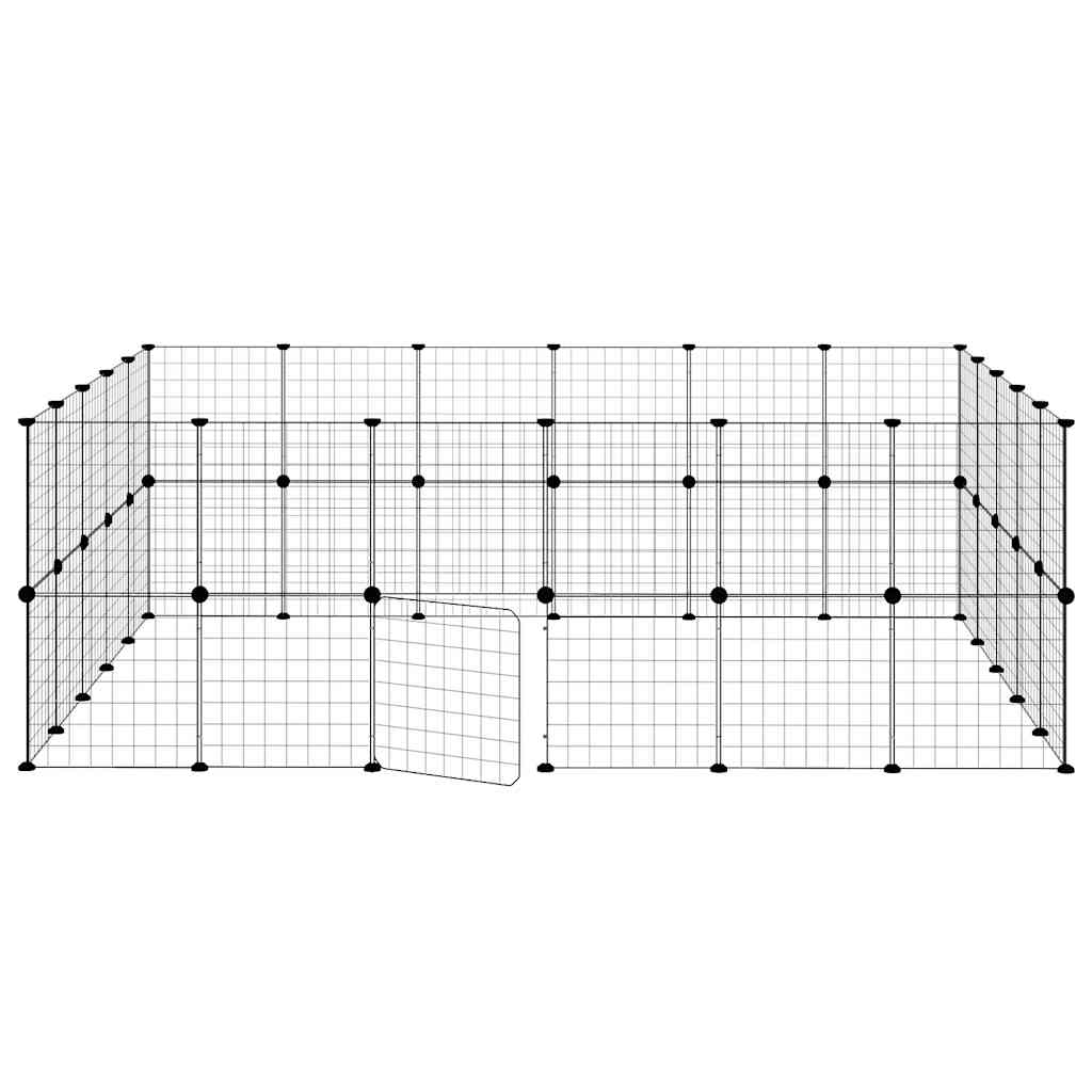 Huisdierenkooi met deur 44 panelen 35x35 cm staal zwart is nu te koop bij PeponiXL, paradijselijk wonen!