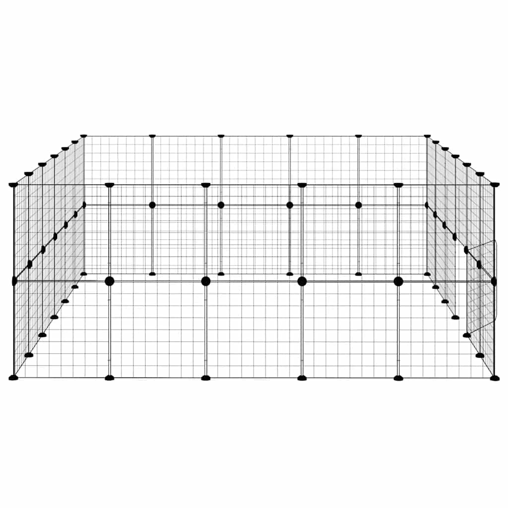 Huisdierenkooi met deur 44 panelen 35x35 cm staal zwart is nu te koop bij PeponiXL, paradijselijk wonen!