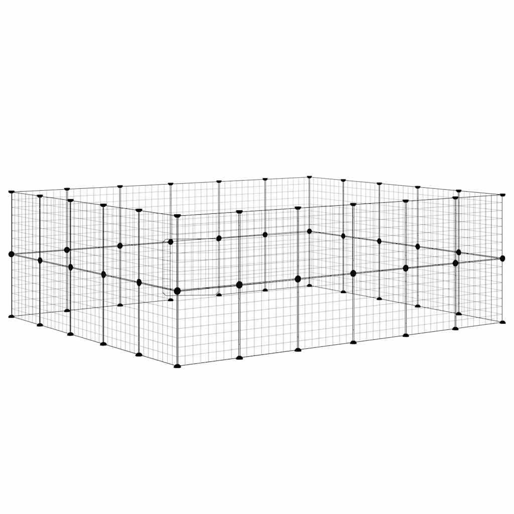 Huisdierenkooi met deur 44 panelen 35x35 cm staal zwart is nu te koop bij PeponiXL, paradijselijk wonen!
