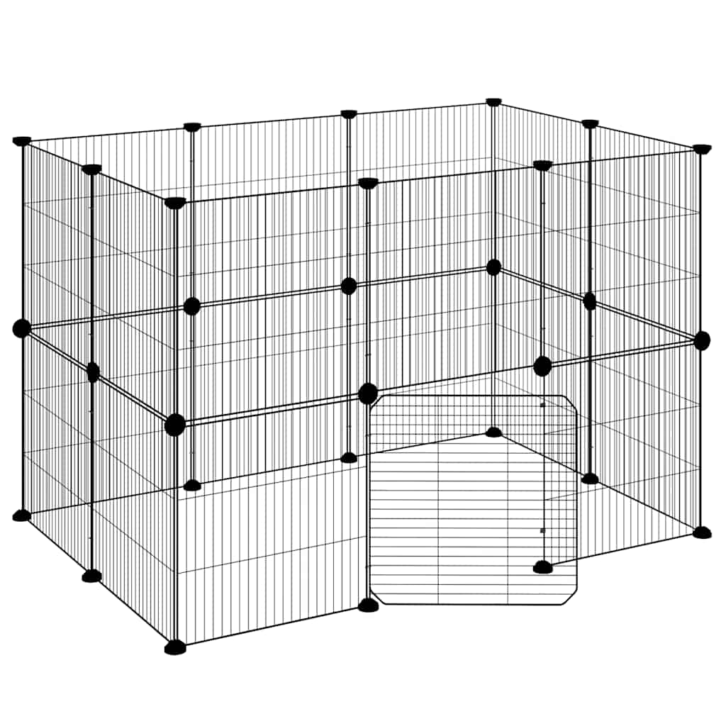Huisdierenkooi met deur 20 panelen 35x35 cm staal zwart is nu te koop bij PeponiXL, paradijselijk wonen!