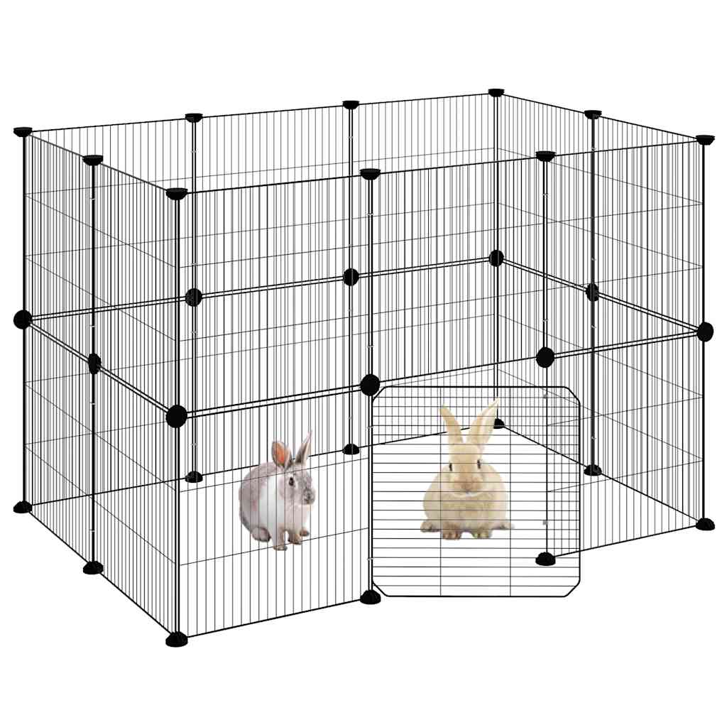 Huisdierenkooi met deur 20 panelen 35x35 cm staal zwart is nu te koop bij PeponiXL, paradijselijk wonen!