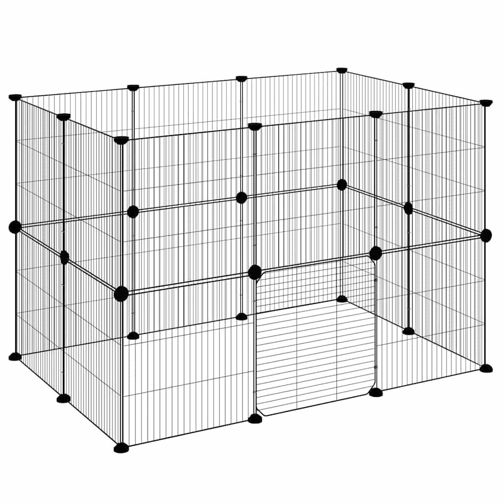 Huisdierenkooi met deur 20 panelen 35x35 cm staal zwart is nu te koop bij PeponiXL, paradijselijk wonen!