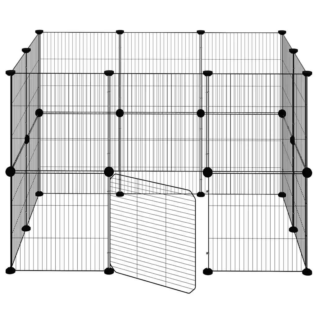 Huisdierenkooi met deur 20 panelen 35x35 cm staal zwart is nu te koop bij PeponiXL, paradijselijk wonen!