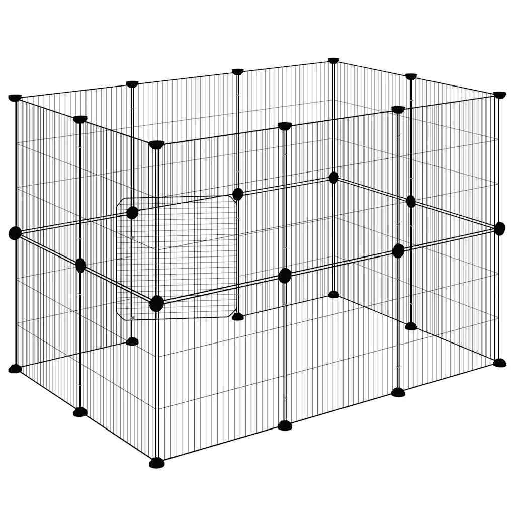 Huisdierenkooi met deur 20 panelen 35x35 cm staal zwart is nu te koop bij PeponiXL, paradijselijk wonen!