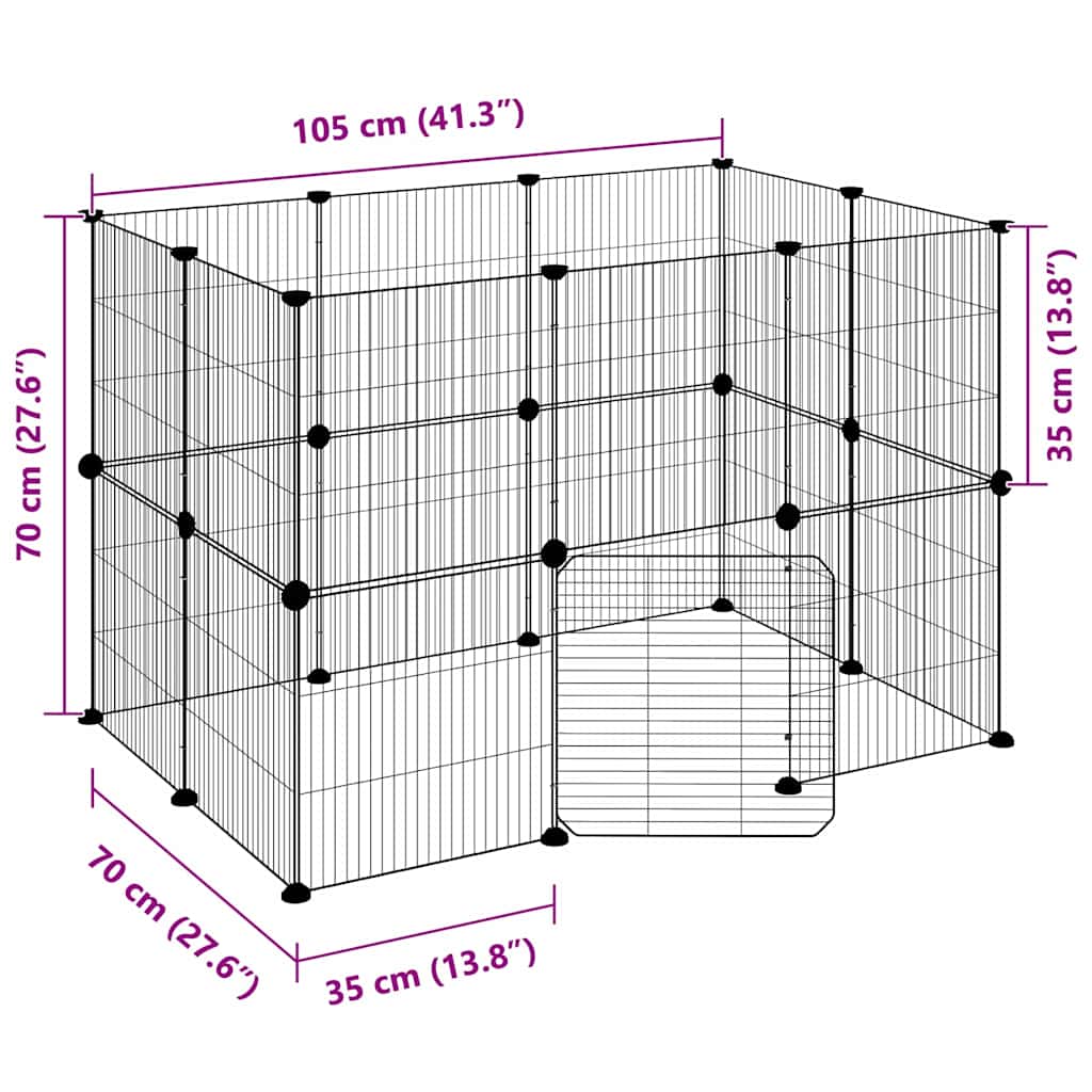 Huisdierenkooi met deur 20 panelen 35x35 cm staal zwart is nu te koop bij PeponiXL, paradijselijk wonen!