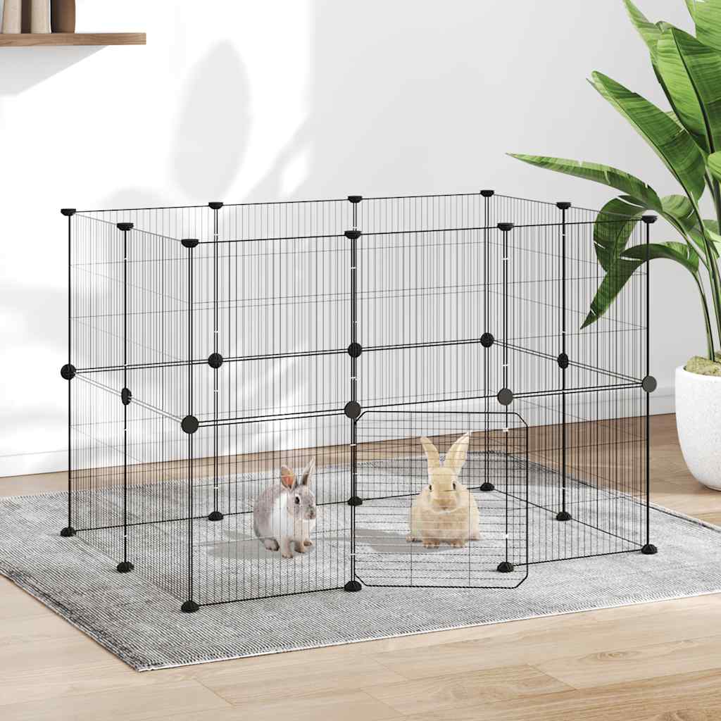 Huisdierenkooi met deur 20 panelen 35x35 cm staal zwart is nu te koop bij PeponiXL, paradijselijk wonen!