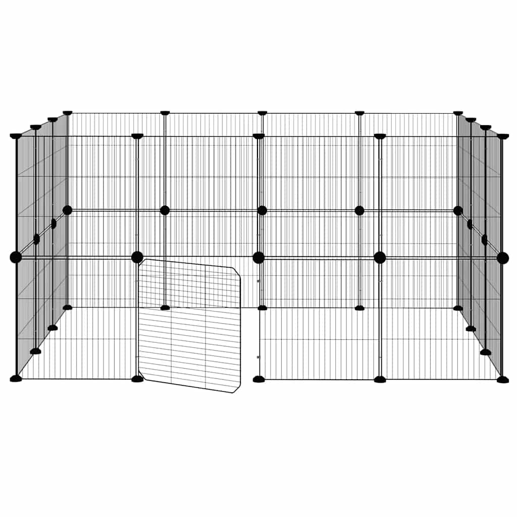 Huisdierenkooi met deur 28 panelen 35x35 cm staal zwart is nu te koop bij PeponiXL, paradijselijk wonen!