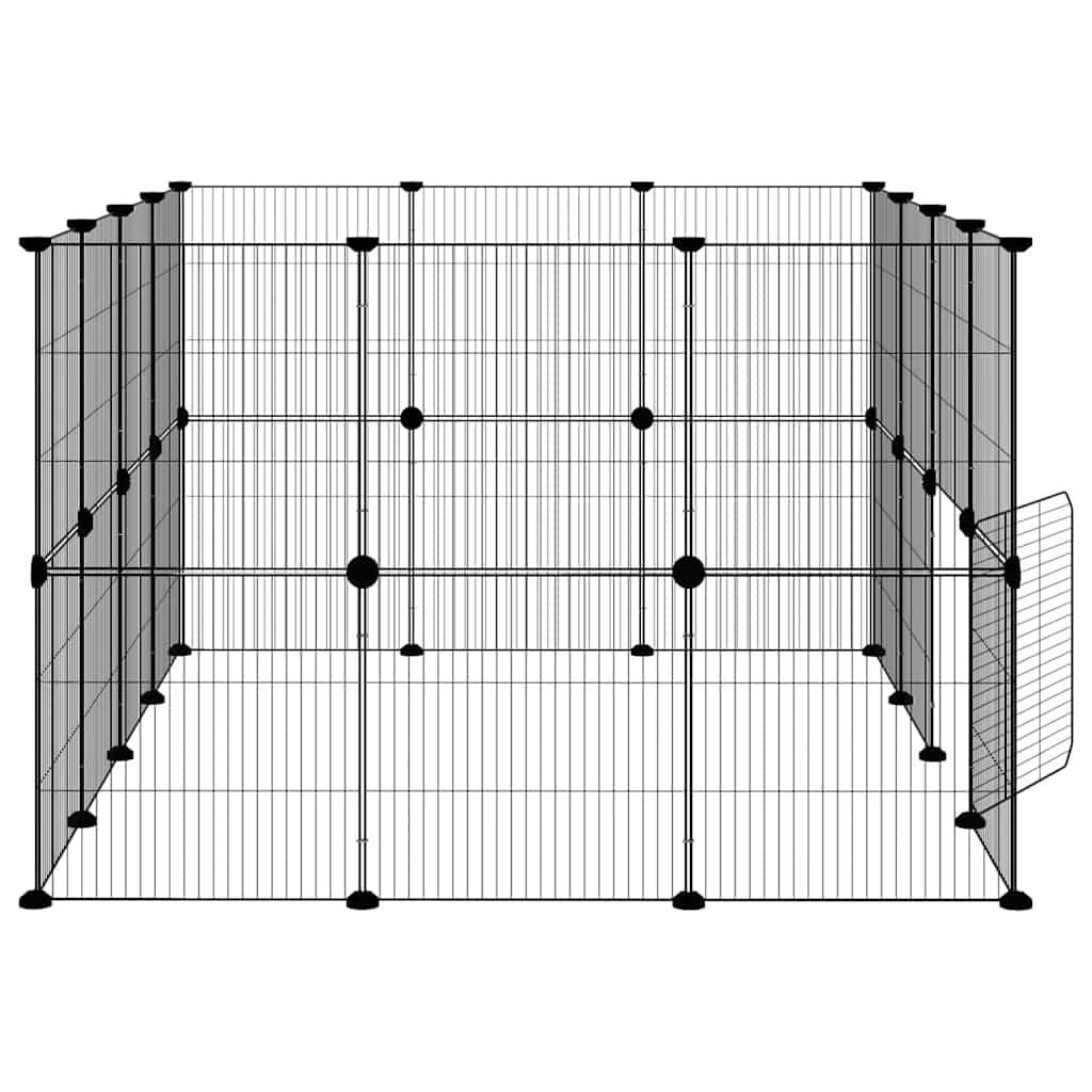 Huisdierenkooi met deur 28 panelen 35x35 cm staal zwart is nu te koop bij PeponiXL, paradijselijk wonen!