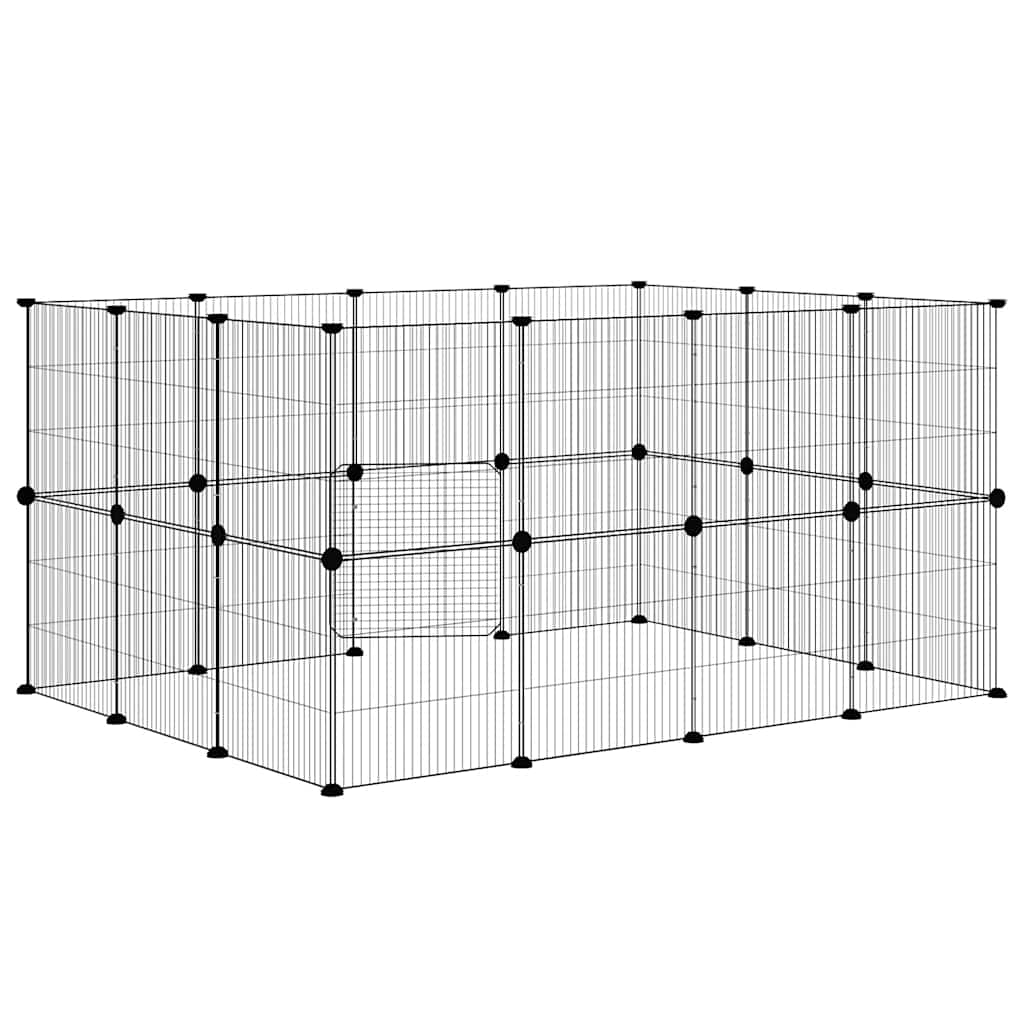 Huisdierenkooi met deur 28 panelen 35x35 cm staal zwart is nu te koop bij PeponiXL, paradijselijk wonen!