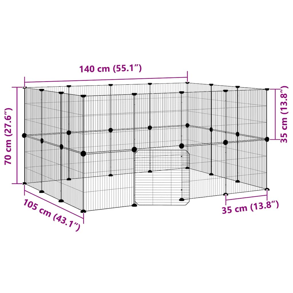 Huisdierenkooi met deur 28 panelen 35x35 cm staal zwart is nu te koop bij PeponiXL, paradijselijk wonen!