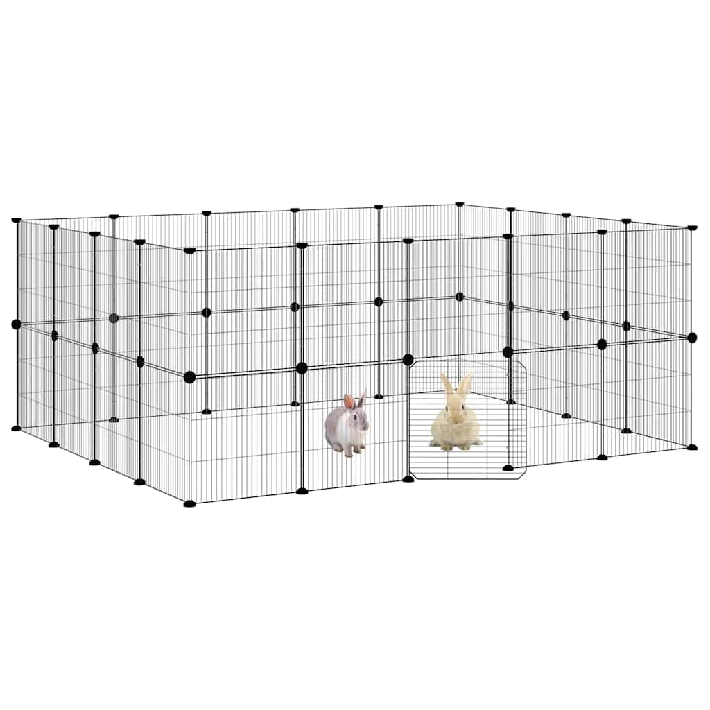Huisdierenkooi met deur 36 panelen 35x35 cm staal zwart is nu te koop bij PeponiXL, paradijselijk wonen!