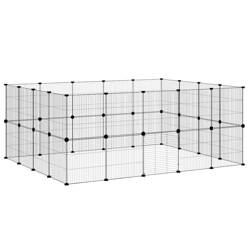 Huisdierenkooi met deur 36 panelen 35x35 cm staal zwart is nu te koop bij PeponiXL, paradijselijk wonen!