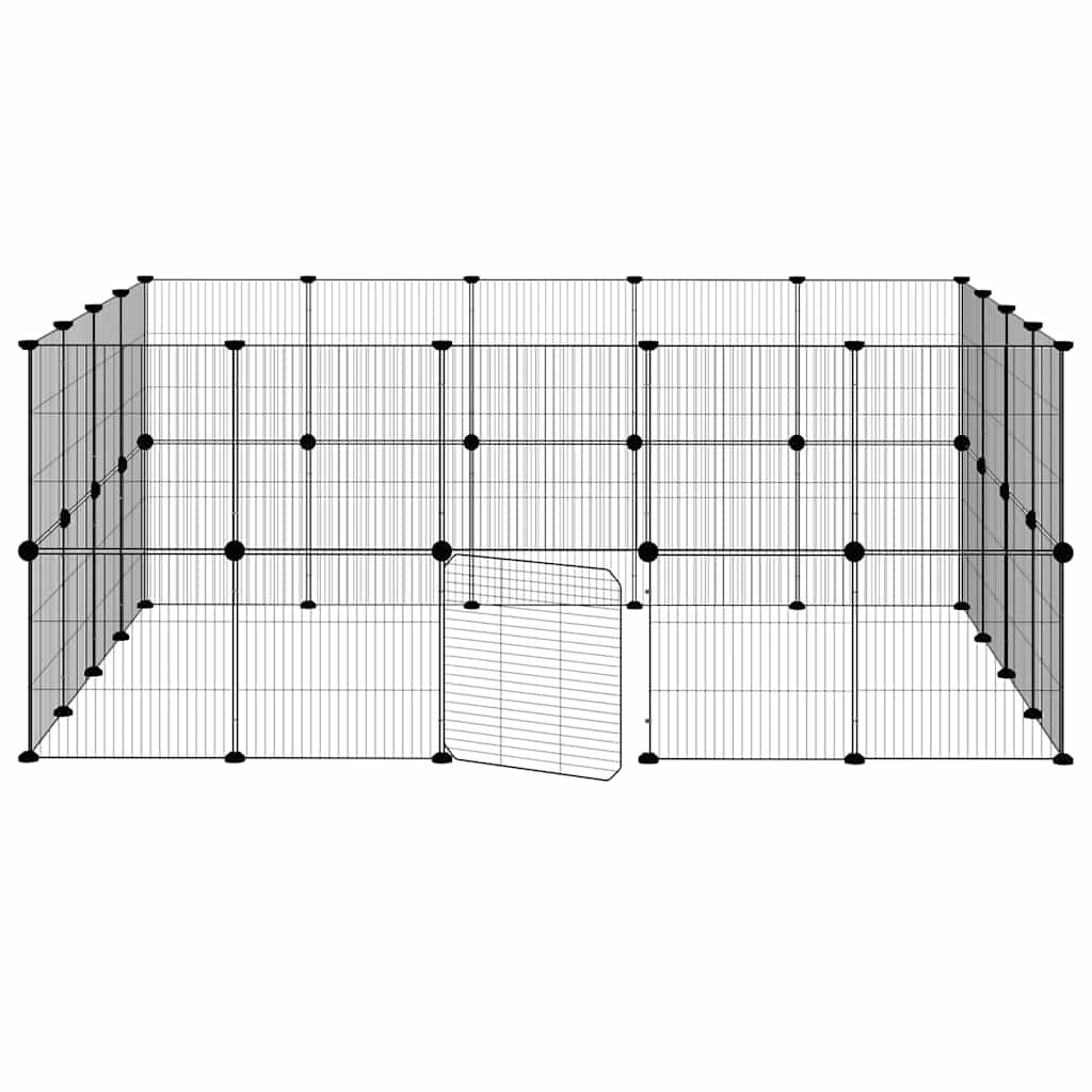 Huisdierenkooi met deur 36 panelen 35x35 cm staal zwart is nu te koop bij PeponiXL, paradijselijk wonen!