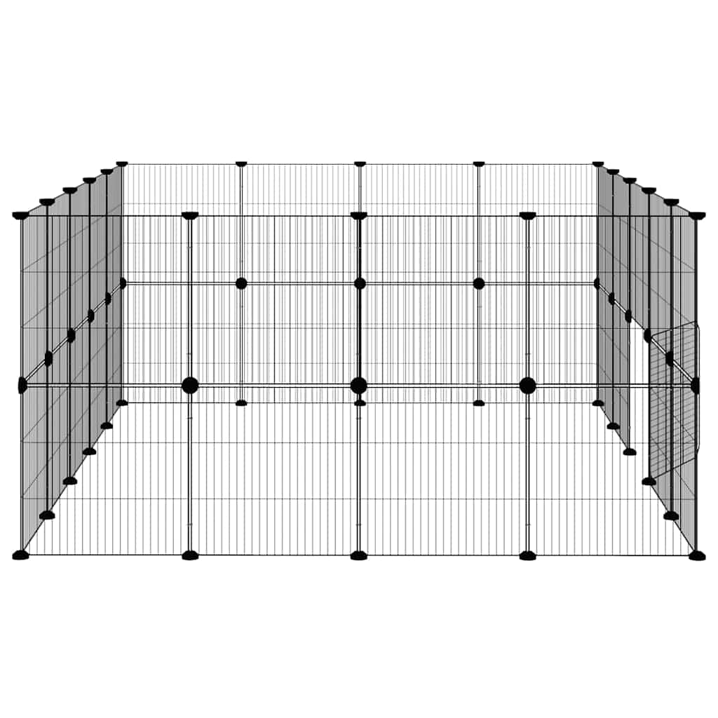 Huisdierenkooi met deur 36 panelen 35x35 cm staal zwart is nu te koop bij PeponiXL, paradijselijk wonen!