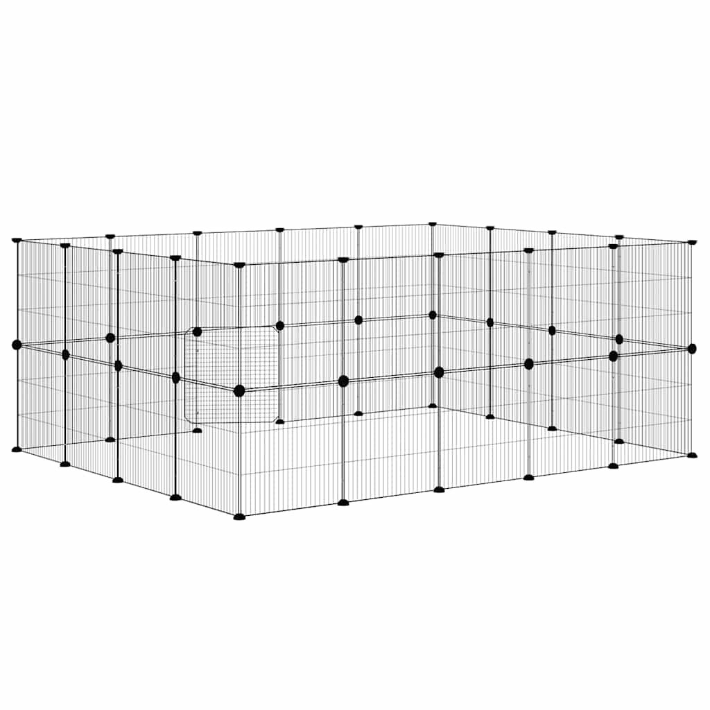 Huisdierenkooi met deur 36 panelen 35x35 cm staal zwart is nu te koop bij PeponiXL, paradijselijk wonen!