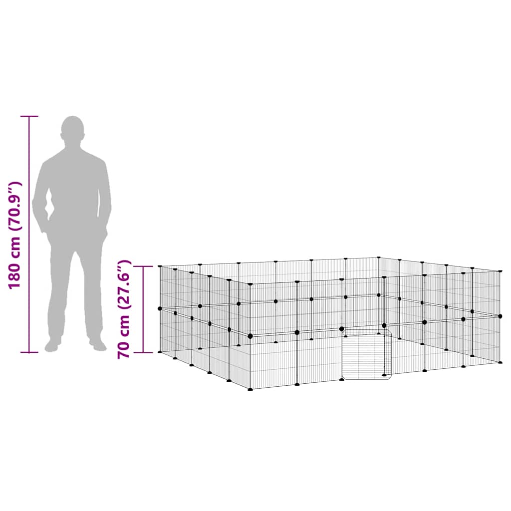 Huisdierenkooi met deur 44 panelen 35x35 cm staal zwart is nu te koop bij PeponiXL, paradijselijk wonen!
