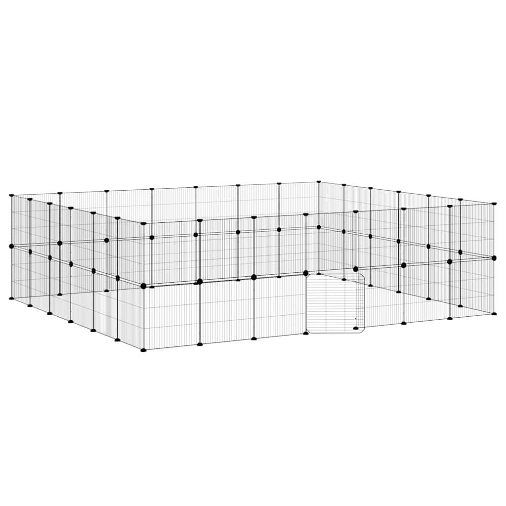 Huisdierenkooi met deur 52 panelen 35x35 cm staal zwart is nu te koop bij PeponiXL, paradijselijk wonen!