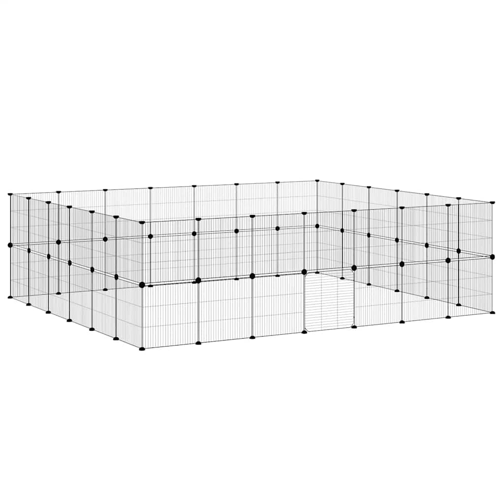 Huisdierenkooi met deur 52 panelen 35x35 cm staal zwart is nu te koop bij PeponiXL, paradijselijk wonen!