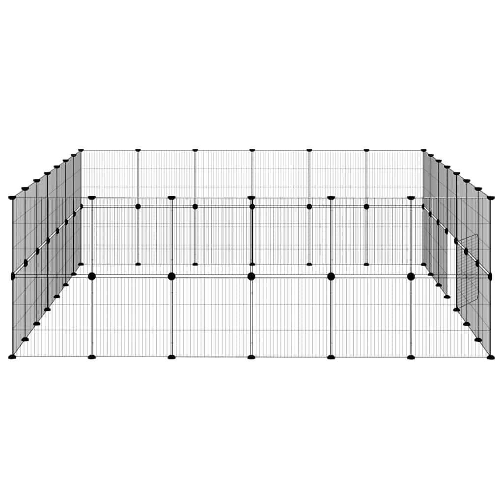 Huisdierenkooi met deur 52 panelen 35x35 cm staal zwart is nu te koop bij PeponiXL, paradijselijk wonen!