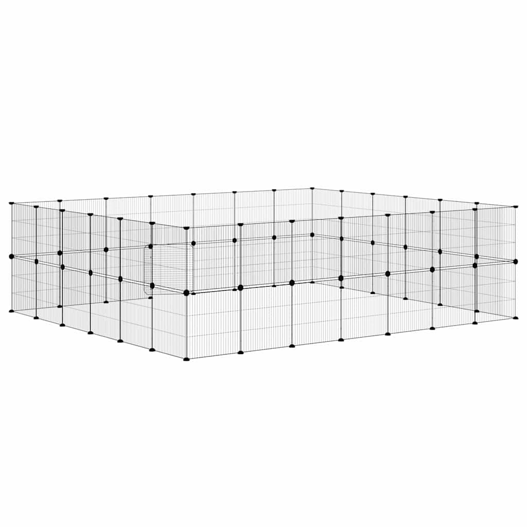 Huisdierenkooi met deur 52 panelen 35x35 cm staal zwart is nu te koop bij PeponiXL, paradijselijk wonen!