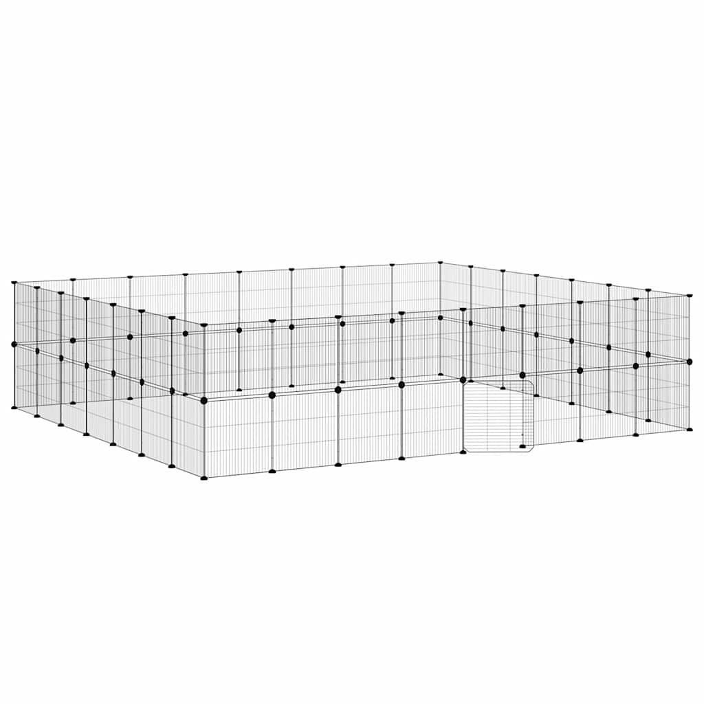 Huisdierenkooi met deur 60 panelen 35x35 cm staal zwart is nu te koop bij PeponiXL, paradijselijk wonen!
