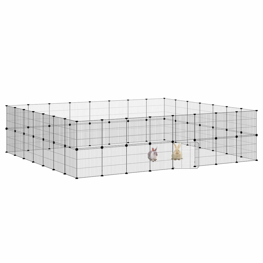 Huisdierenkooi met deur 60 panelen 35x35 cm staal zwart is nu te koop bij PeponiXL, paradijselijk wonen!