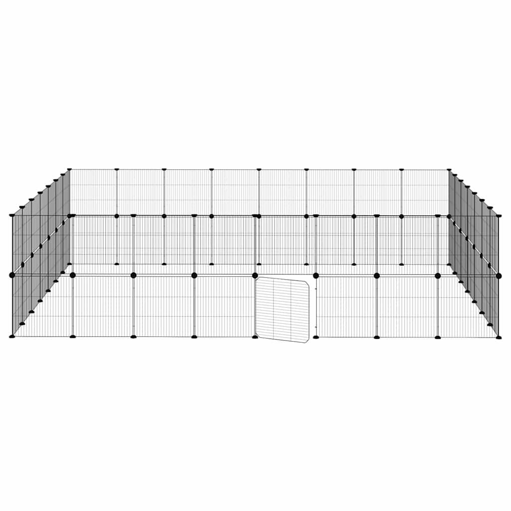 Huisdierenkooi met deur 60 panelen 35x35 cm staal zwart is nu te koop bij PeponiXL, paradijselijk wonen!