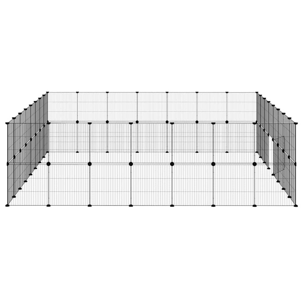 Huisdierenkooi met deur 60 panelen 35x35 cm staal zwart is nu te koop bij PeponiXL, paradijselijk wonen!