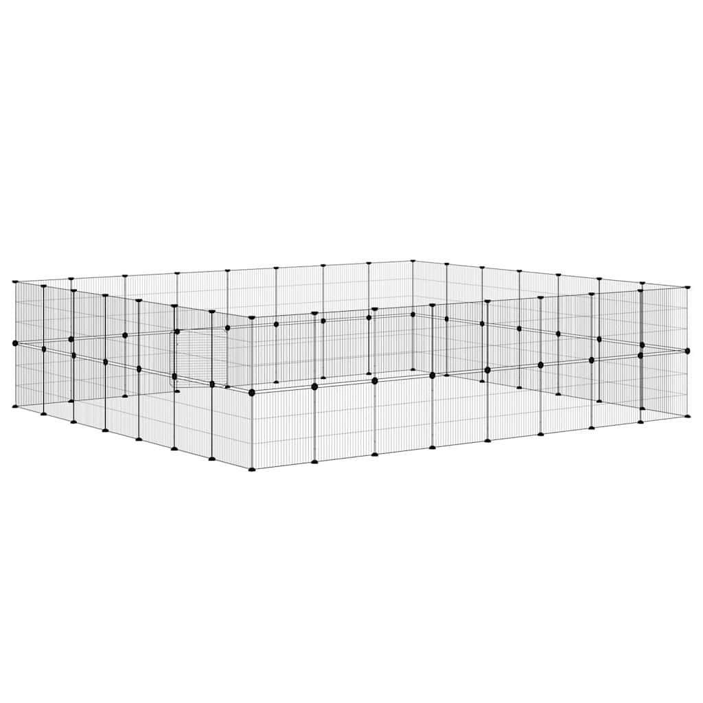 Huisdierenkooi met deur 60 panelen 35x35 cm staal zwart is nu te koop bij PeponiXL, paradijselijk wonen!