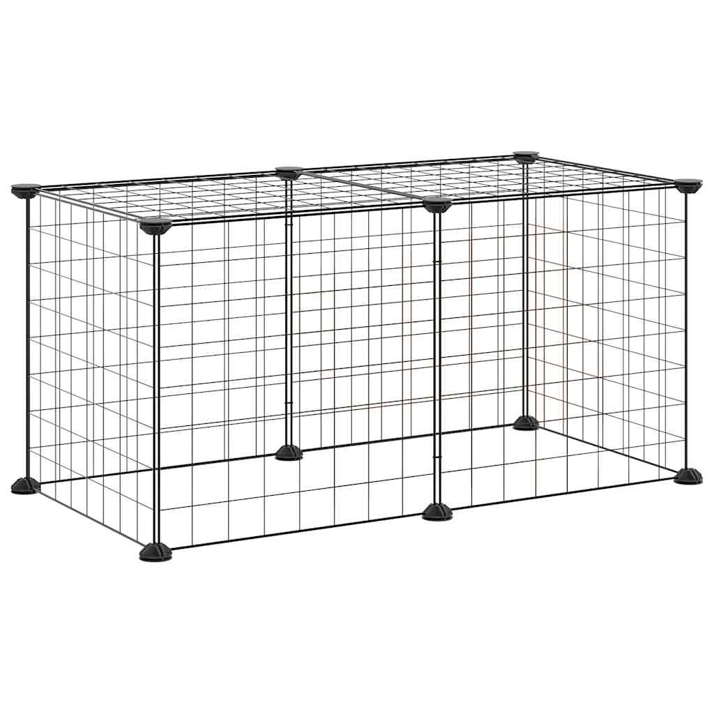 Huisdierenkooi met 8 panelen 35x35 cm staal zwart is nu te koop bij PeponiXL, paradijselijk wonen!