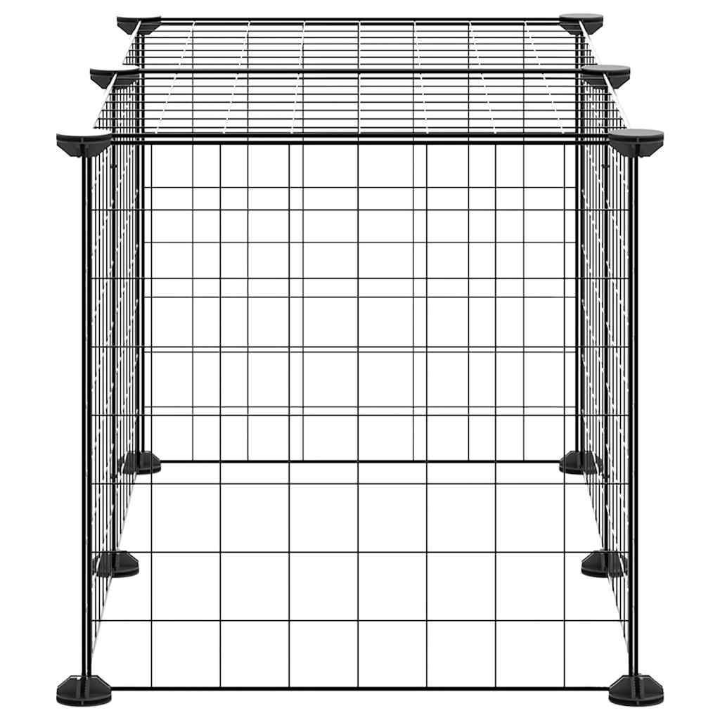 Huisdierenkooi met 8 panelen 35x35 cm staal zwart is nu te koop bij PeponiXL, paradijselijk wonen!
