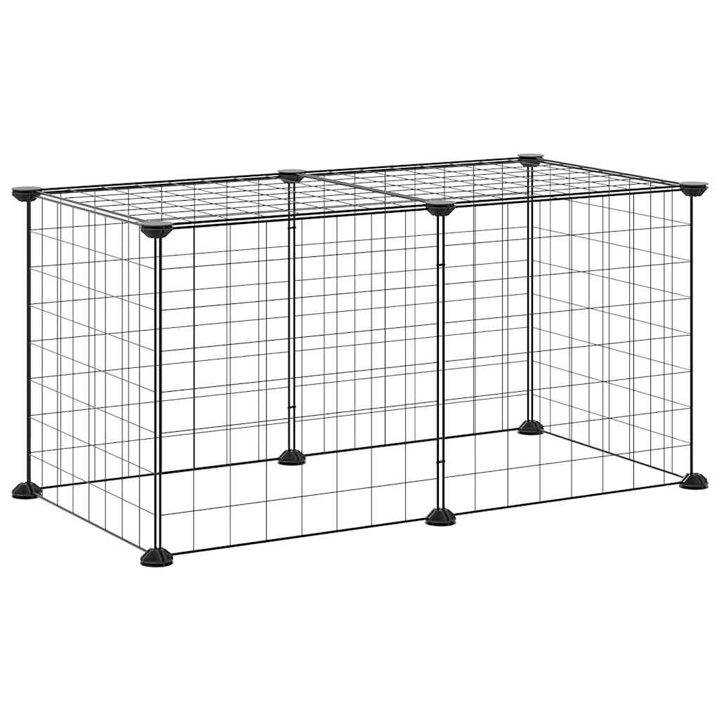 Huisdierenkooi met 8 panelen 35x35 cm staal zwart is nu te koop bij PeponiXL, paradijselijk wonen!