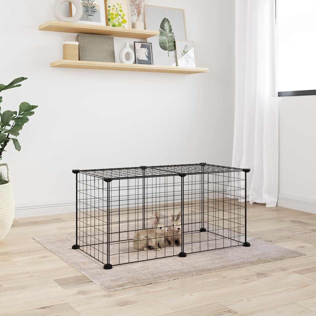 Huisdierenkooi met 8 panelen 35x35 cm staal zwart is nu te koop bij PeponiXL, paradijselijk wonen!