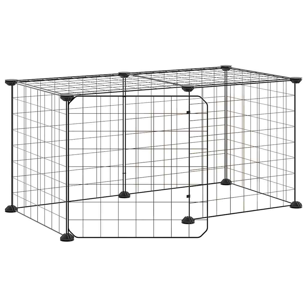 Huisdierenkooi met deur 8 panelen 35x35 cm staal zwart is nu te koop bij PeponiXL, paradijselijk wonen!