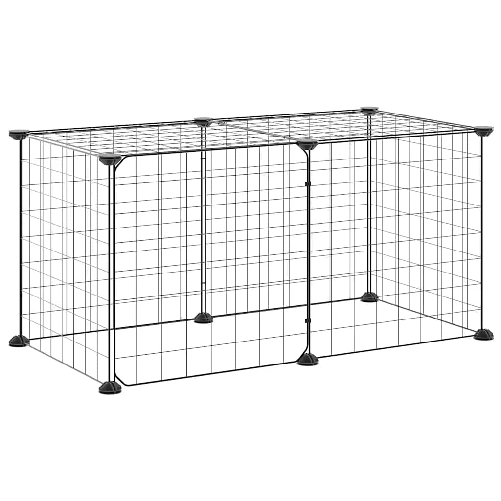 Huisdierenkooi met deur 8 panelen 35x35 cm staal zwart is nu te koop bij PeponiXL, paradijselijk wonen!