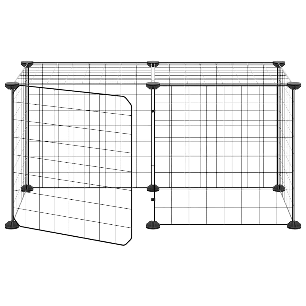 Huisdierenkooi met deur 8 panelen 35x35 cm staal zwart is nu te koop bij PeponiXL, paradijselijk wonen!