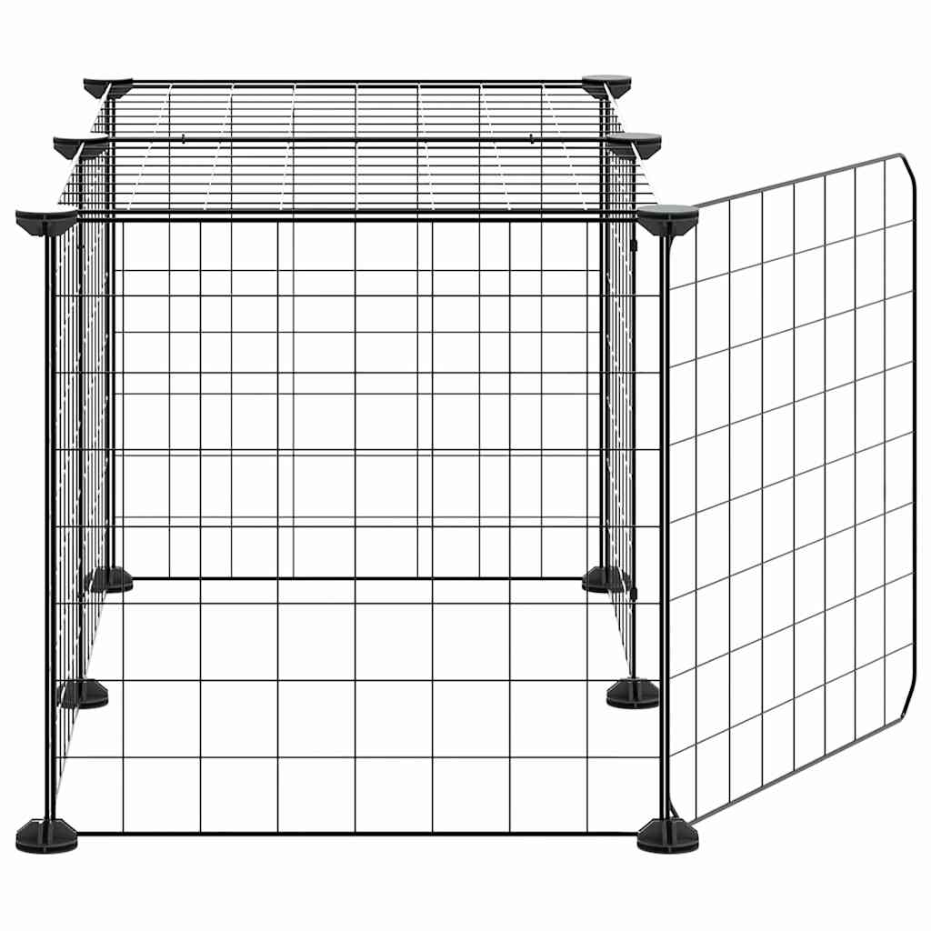 Huisdierenkooi met deur 8 panelen 35x35 cm staal zwart is nu te koop bij PeponiXL, paradijselijk wonen!