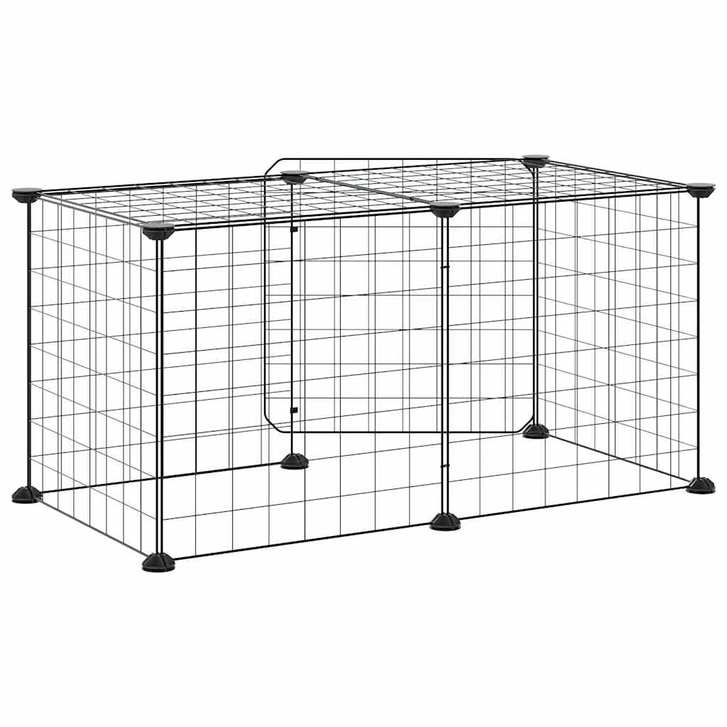 Huisdierenkooi met deur 8 panelen 35x35 cm staal zwart is nu te koop bij PeponiXL, paradijselijk wonen!