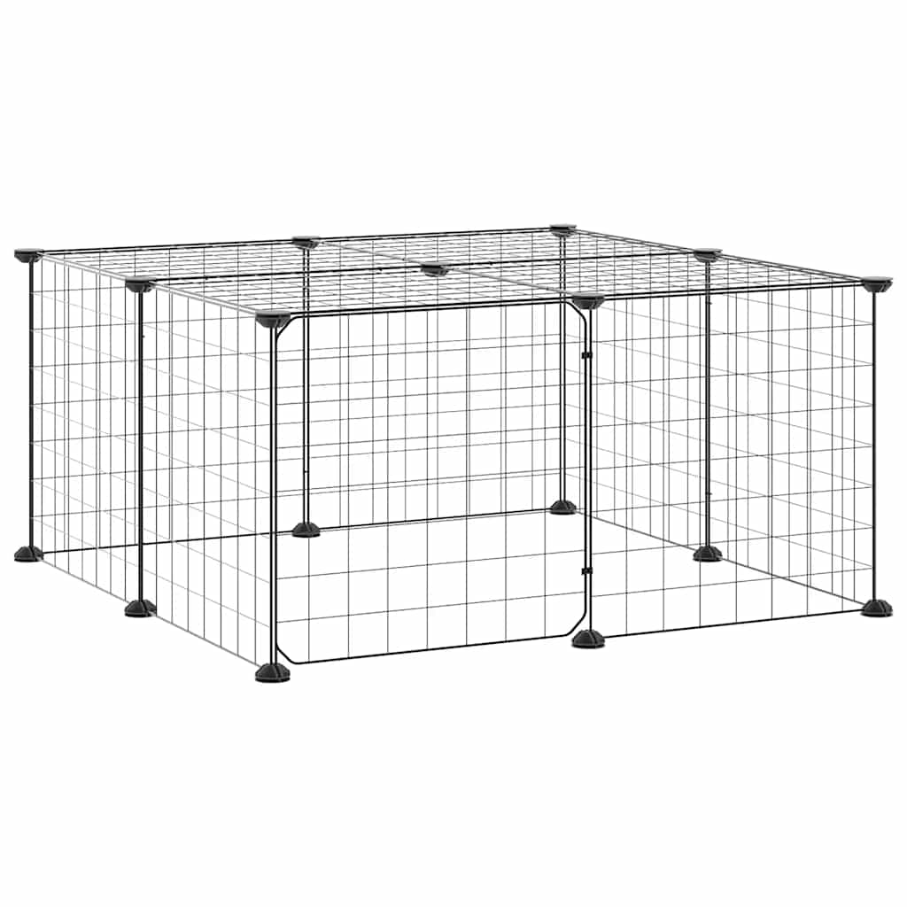 Huisdierenkooi met deur 12 panelen 35x35 cm staal zwart is nu te koop bij PeponiXL, paradijselijk wonen!