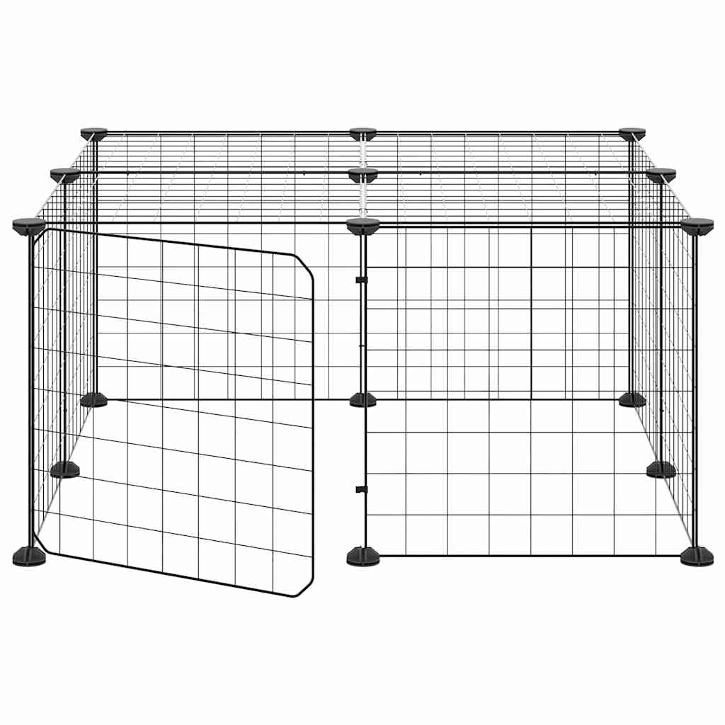 Huisdierenkooi met deur 12 panelen 35x35 cm staal zwart is nu te koop bij PeponiXL, paradijselijk wonen!