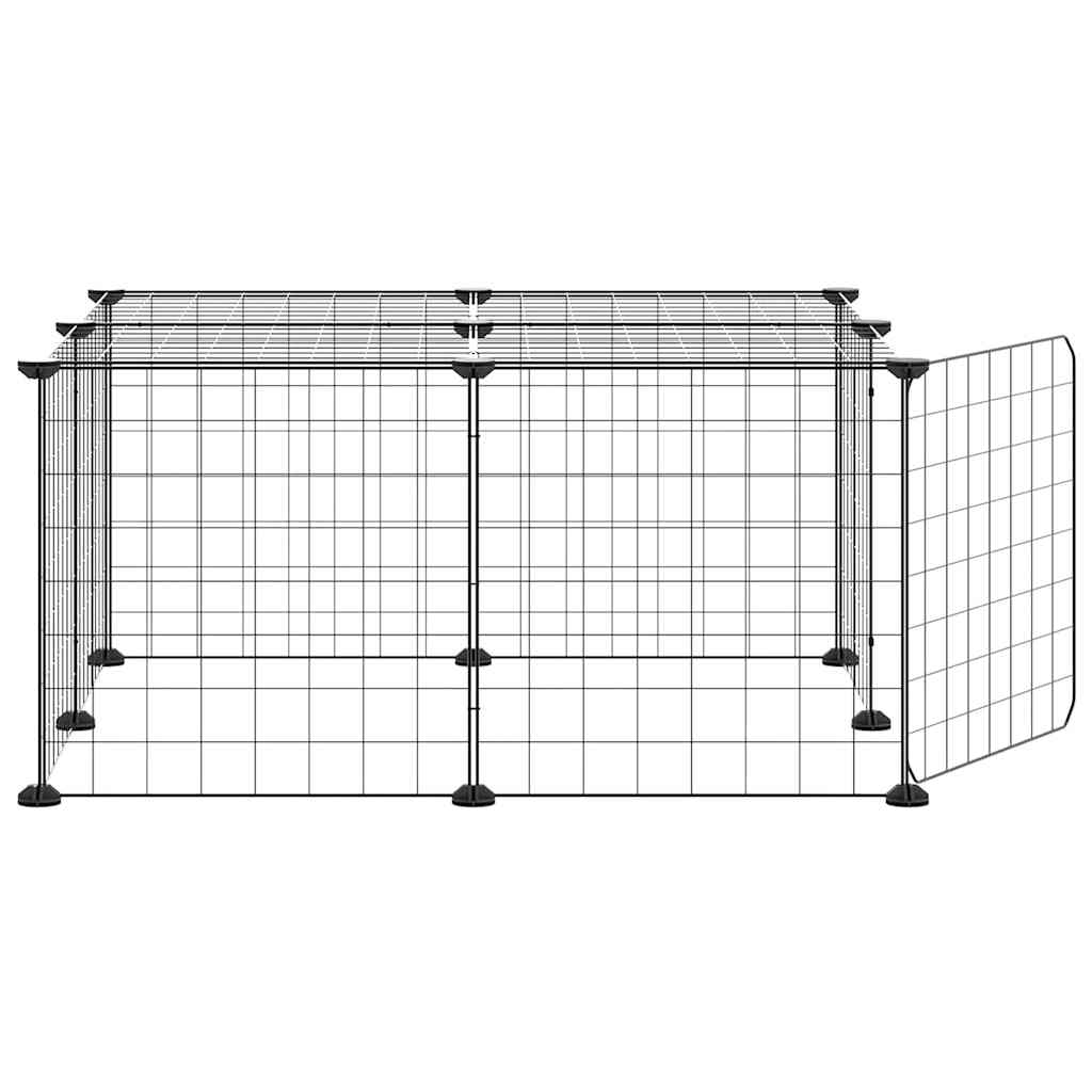 Huisdierenkooi met deur 12 panelen 35x35 cm staal zwart is nu te koop bij PeponiXL, paradijselijk wonen!