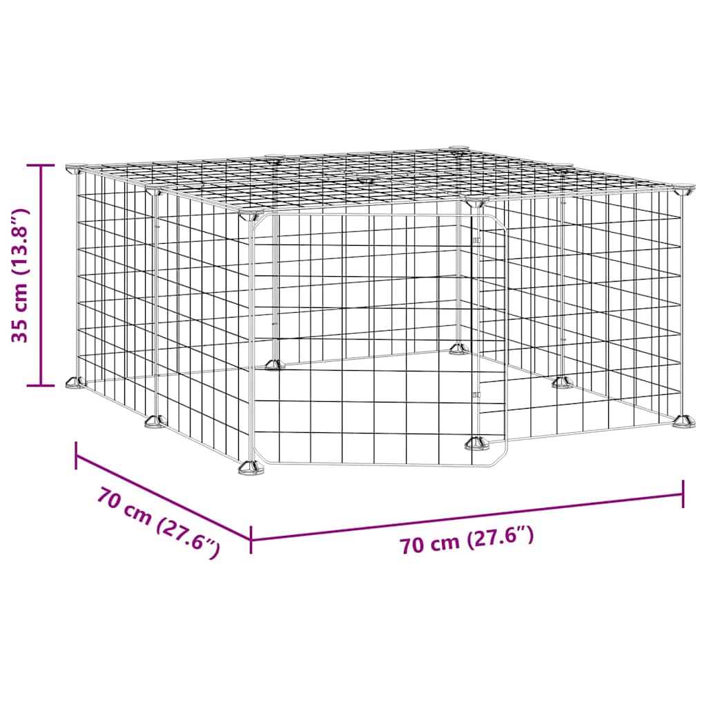 Huisdierenkooi met deur 12 panelen 35x35 cm staal zwart is nu te koop bij PeponiXL, paradijselijk wonen!