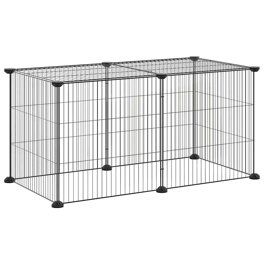 Huisdierenkooi met 8 panelen 35x35 cm staal zwart is nu te koop bij PeponiXL, paradijselijk wonen!
