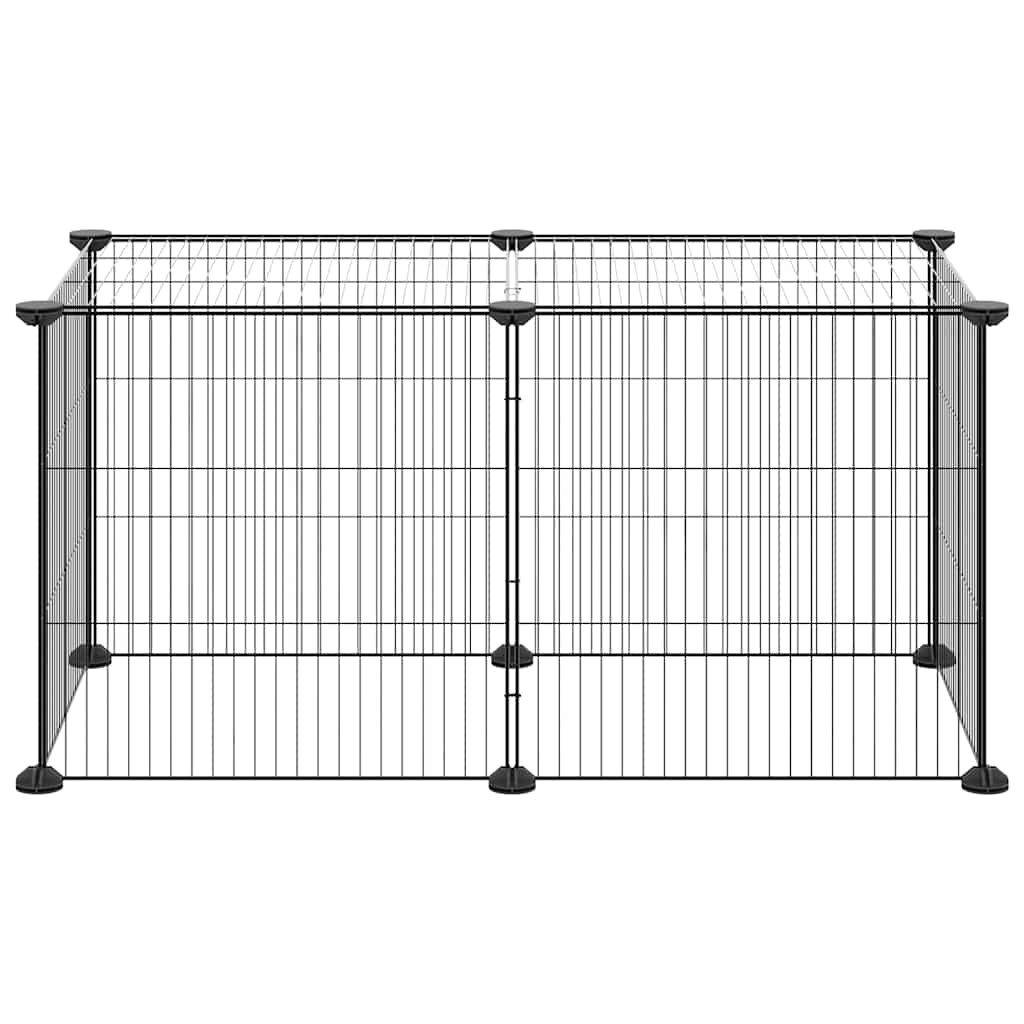 Huisdierenkooi met 8 panelen 35x35 cm staal zwart is nu te koop bij PeponiXL, paradijselijk wonen!