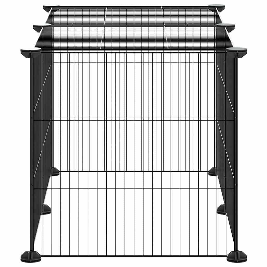 Huisdierenkooi met 8 panelen 35x35 cm staal zwart is nu te koop bij PeponiXL, paradijselijk wonen!