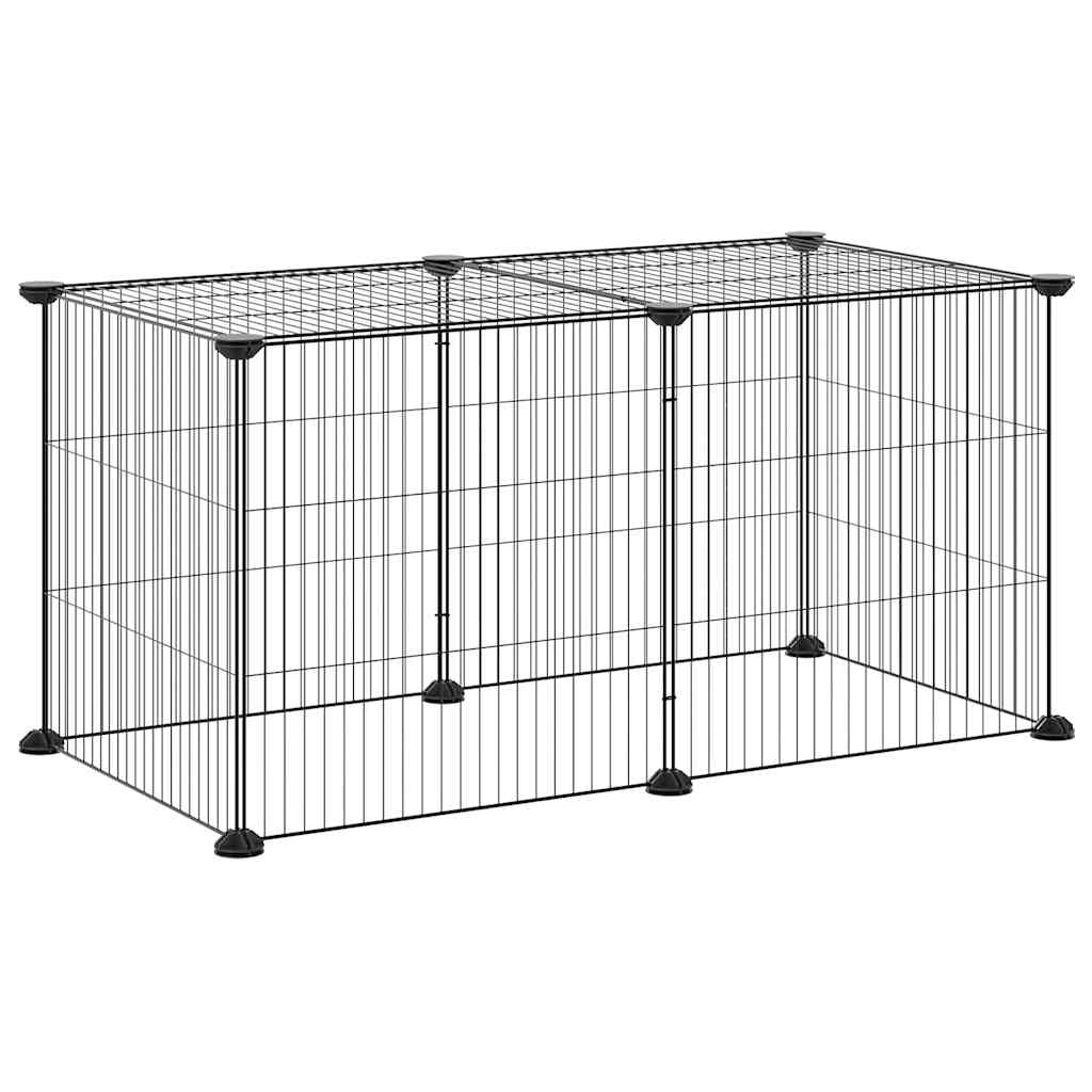 Huisdierenkooi met 8 panelen 35x35 cm staal zwart is nu te koop bij PeponiXL, paradijselijk wonen!