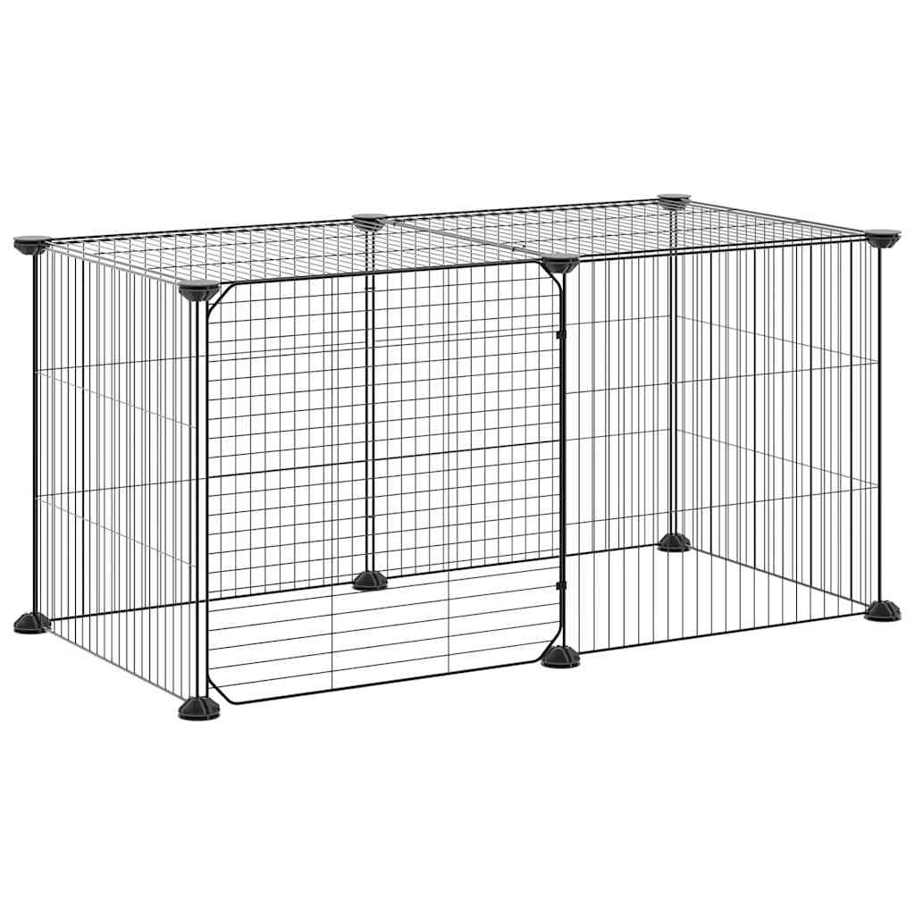 Huisdierenkooi met deur 8 panelen 35x35 cm staal zwart is nu te koop bij PeponiXL, paradijselijk wonen!