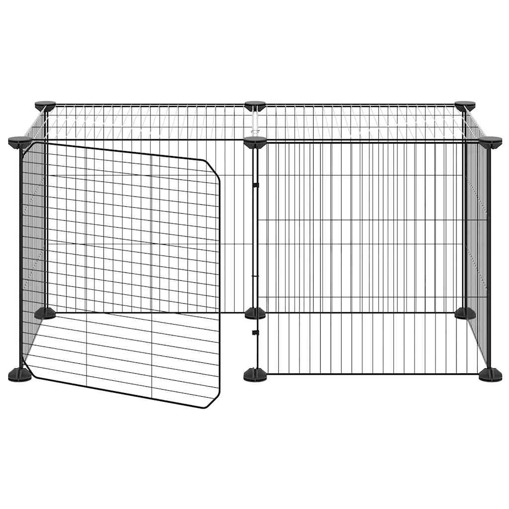 Huisdierenkooi met deur 8 panelen 35x35 cm staal zwart is nu te koop bij PeponiXL, paradijselijk wonen!