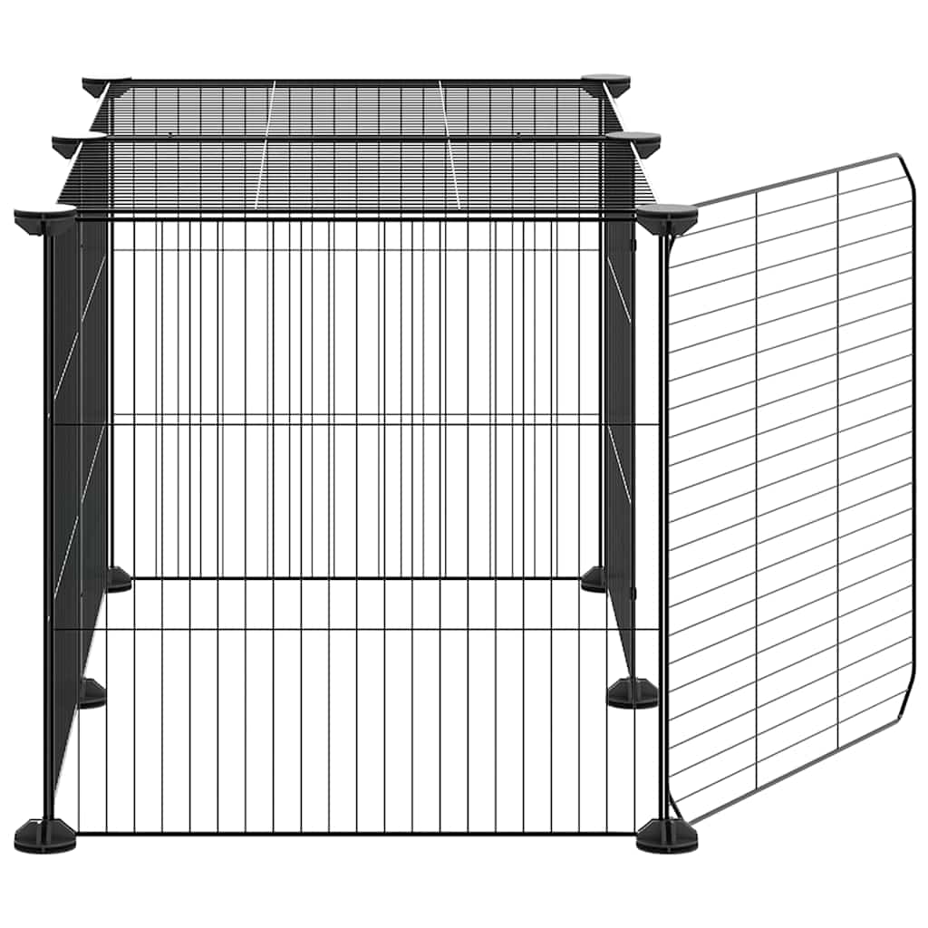 Huisdierenkooi met deur 8 panelen 35x35 cm staal zwart is nu te koop bij PeponiXL, paradijselijk wonen!