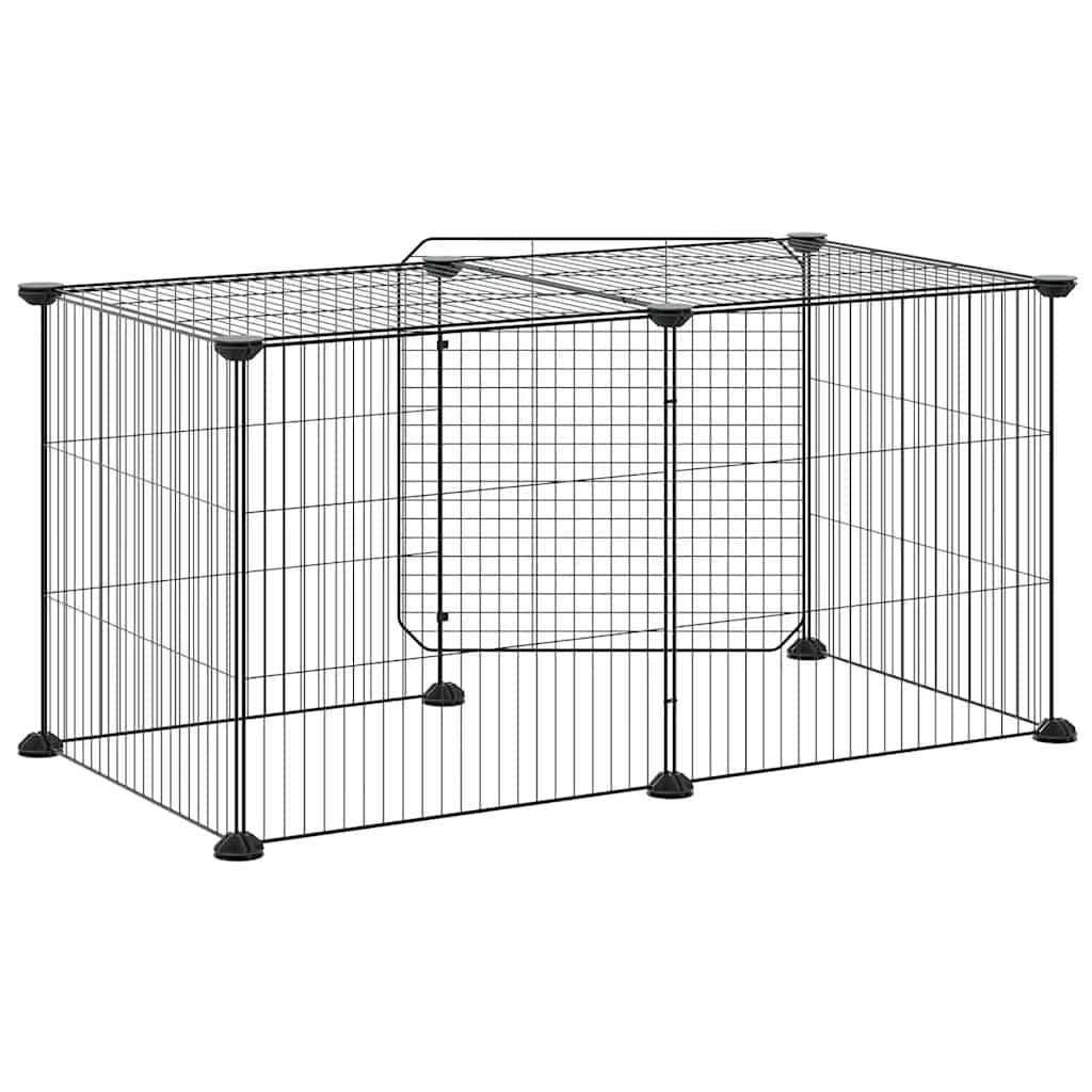 Huisdierenkooi met deur 8 panelen 35x35 cm staal zwart is nu te koop bij PeponiXL, paradijselijk wonen!